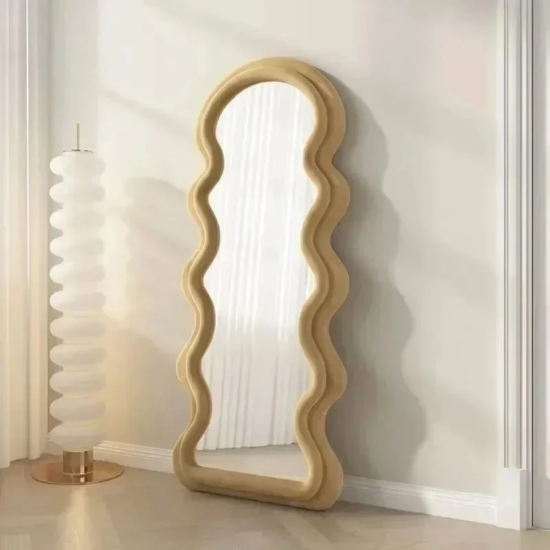 Nordic Full Body Mirror Creative Home Decor Clothing Store Fitting Dressing Ins Floor Mirror Cream Wave-shaped Mirrors