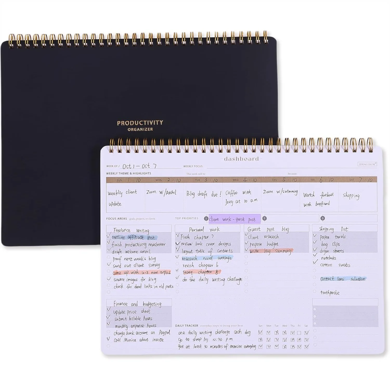 

Productivity Weekly Planner 54 Sheets Spiral Deskpad with 6 Focus Areas for Task Organization