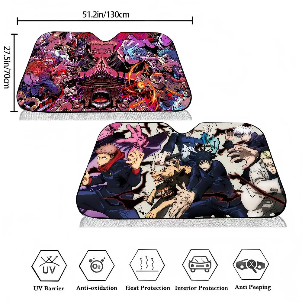 Black Anime Jujutsu Kaisen Car Windshield Sun Shade Foldable Car Front Covers Car Sunshade For Car Accessories Blocks Uv Rays