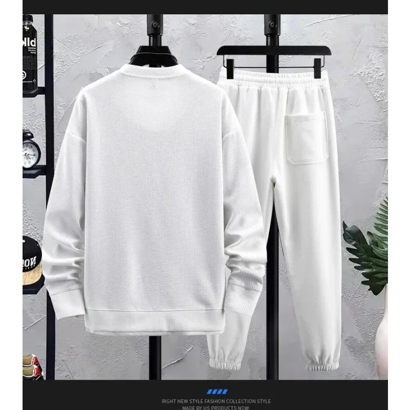 2024 Spring Autumn New Men\'s Two Piece Set Linen Fabric Casual Sweatshirt and Sweatpants Set Mens Sports Suit Fashion Tracksuit