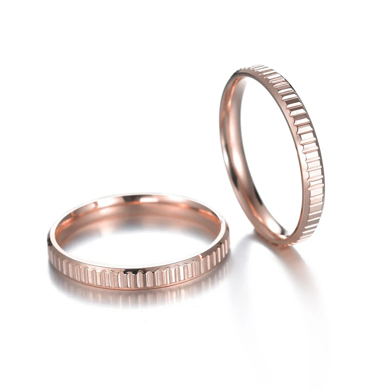 Fashion 4mm Gearwheel 316L Stainless Steel Couple Women Wedding Rings Engagement Rose Gold Color Not Fade Jewelry Wholesale