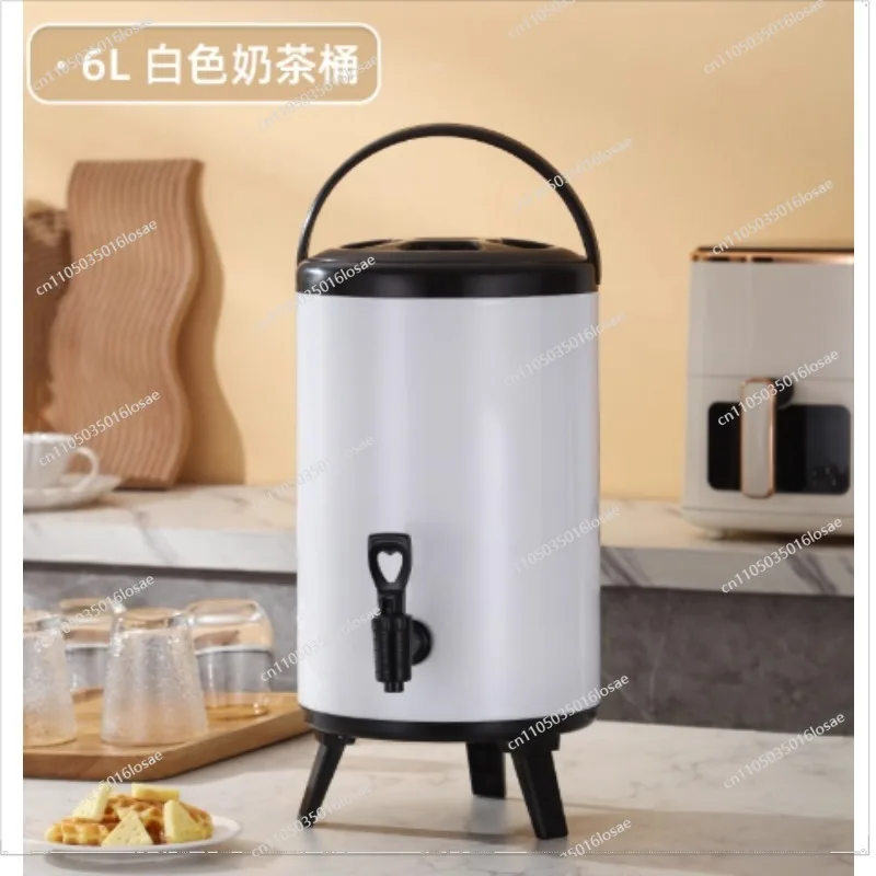 304 Stainless Steel Milk Tea Bucket Thermal Insulation Bucket Double Plastic Coffee Soy Milk Bucket Breakfast 6L