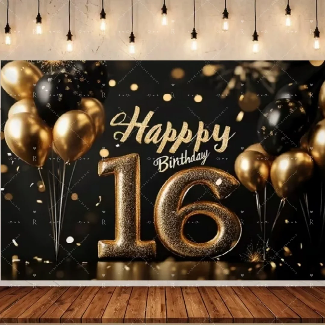 Hintergrund zum 16. Geburtstag, rosa Glitzer-Ballon-Hintergrund, Mädchen, Jungen, Geburtstagsparty-Dekoration, Banner, Porträt, Foto-Requisiten – Detail 4