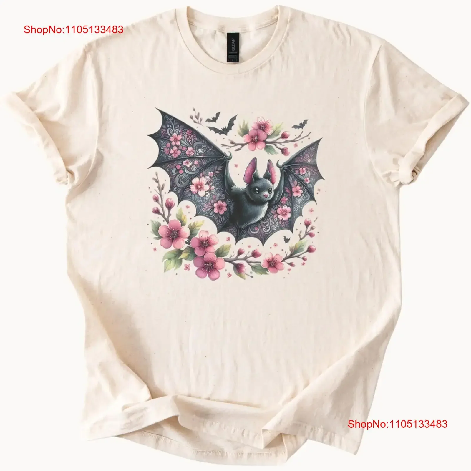 الأزهار الخفافيش تي شيرت لطيف القوطي الوردي زهرة مخيف الأعلى خمر غسلها الرسم تنوعا مصمم الأزياء الملابس عارضة الشارع الشهير