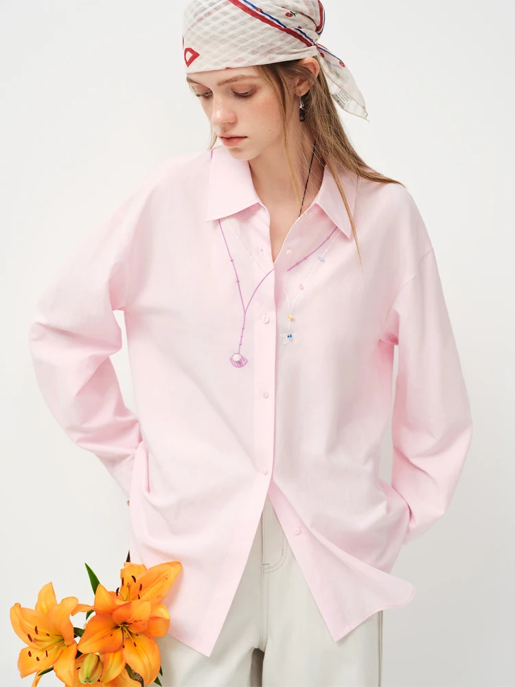 

Women's Embroidered Silk Cotton irt Spring 2026 Casual Loose Fit Long Sve Color Faion Top Outerwear