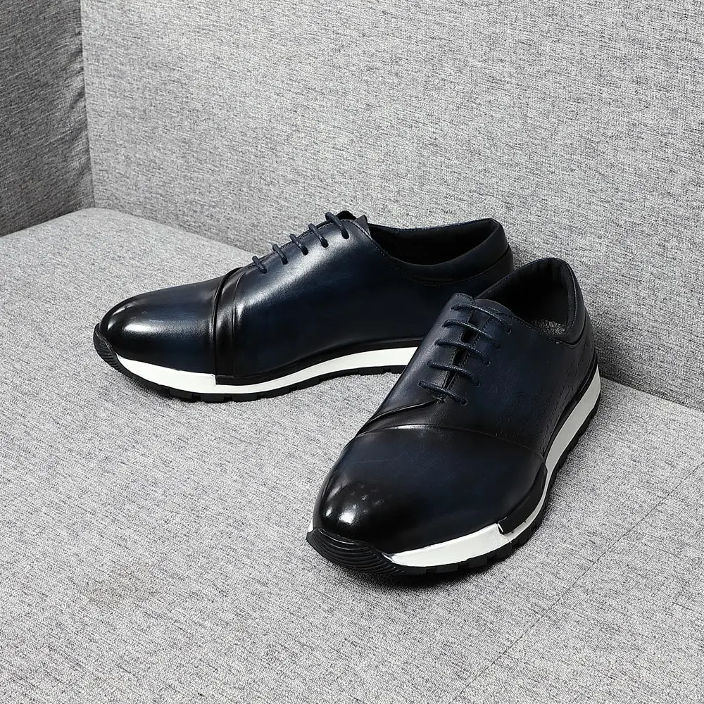 Luxury Brand Design Natural Genuine Leather Handmate Men\'s Sneaker Men Boutique Daily Party Lace-up Adult Men Casual Shoes