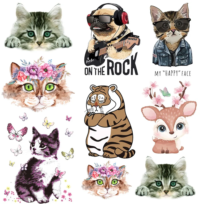 

Hippie Animal Patch Iron-on Transfers For Clothes Cartoon Cat Dog Applique Heat Thermal Transfer For Clothing Stickers Washable