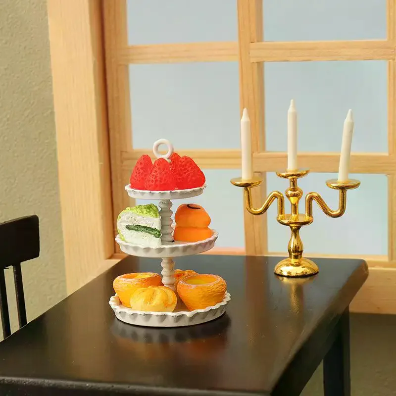 1Pcs Dollhouse Mini Cake Tray Model Simulation Miniature Cake Stand Ornament Toys Scene Decoration Doll House Accessories