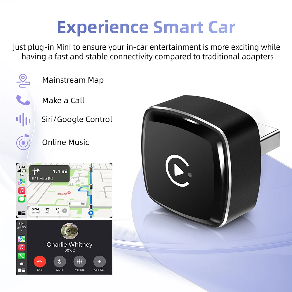 محول Carplay لاسلكي صغير 2 في 1 لهواتف Android iPhone Auto سلكي إلى صندوق AI لاسلكي اتصال USB لسيارة فولفو MG كيا شيري تويوت