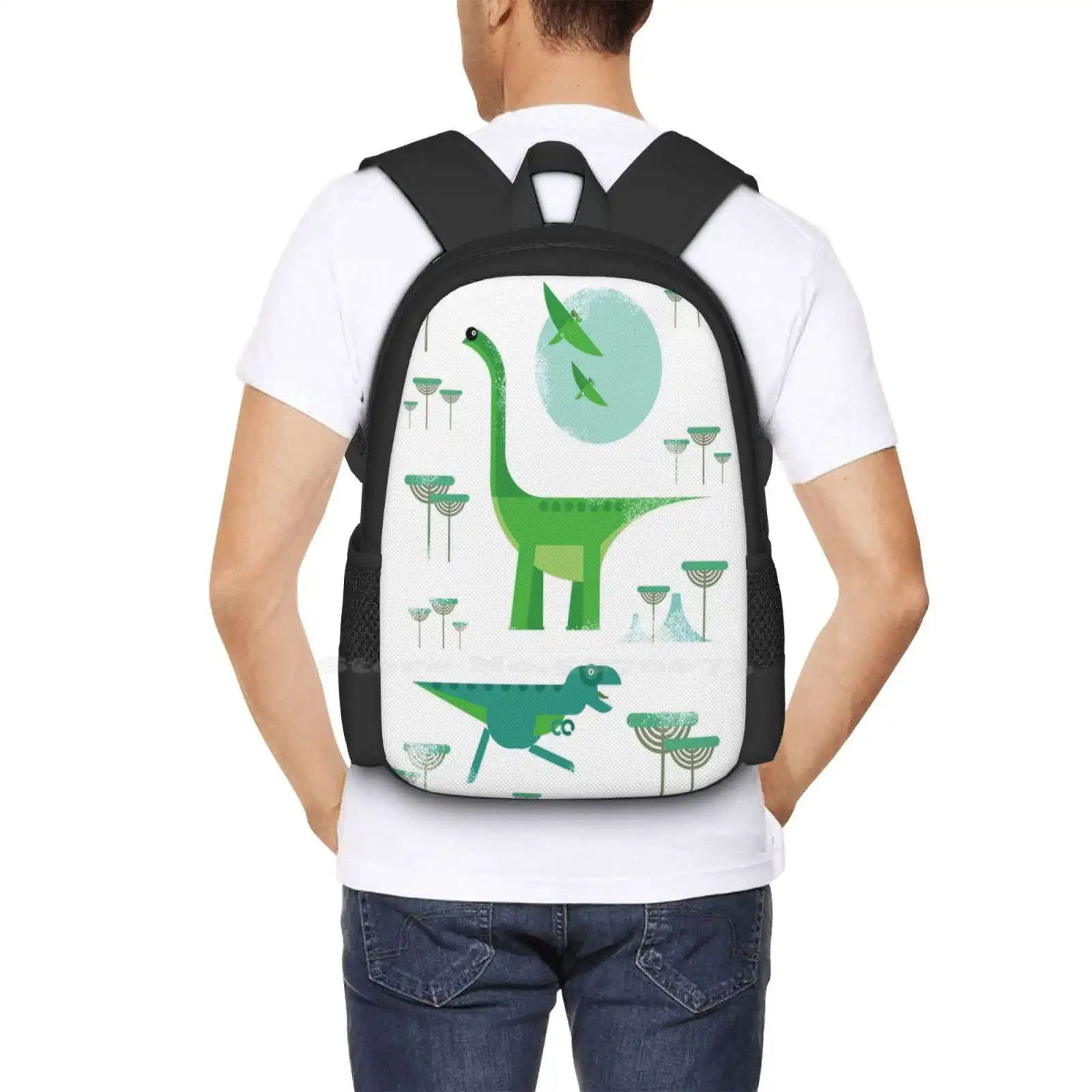 Dinos Hot Sale Backpack Fashion Bags Dinosaur T Rex Brachiosaur Tyrannosaur Cretaceous Pre Historic Volcano Sun Pteranodon