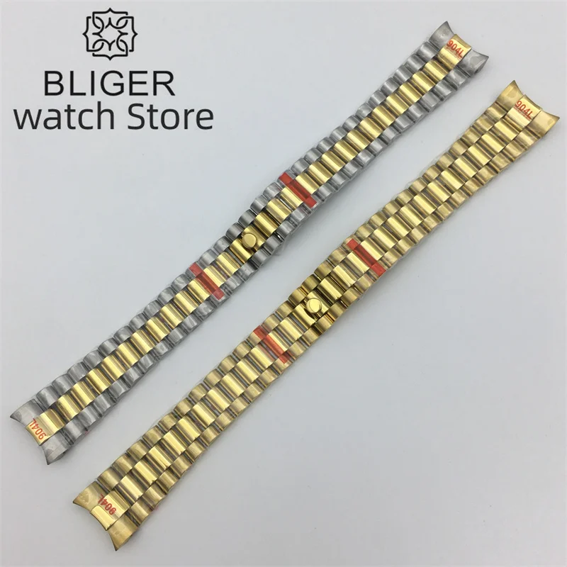 BLIGER 20mm Silver Black Rose Gold Gold bracelet 904L stainless steel with folding buckle fits 36/39/40mm case