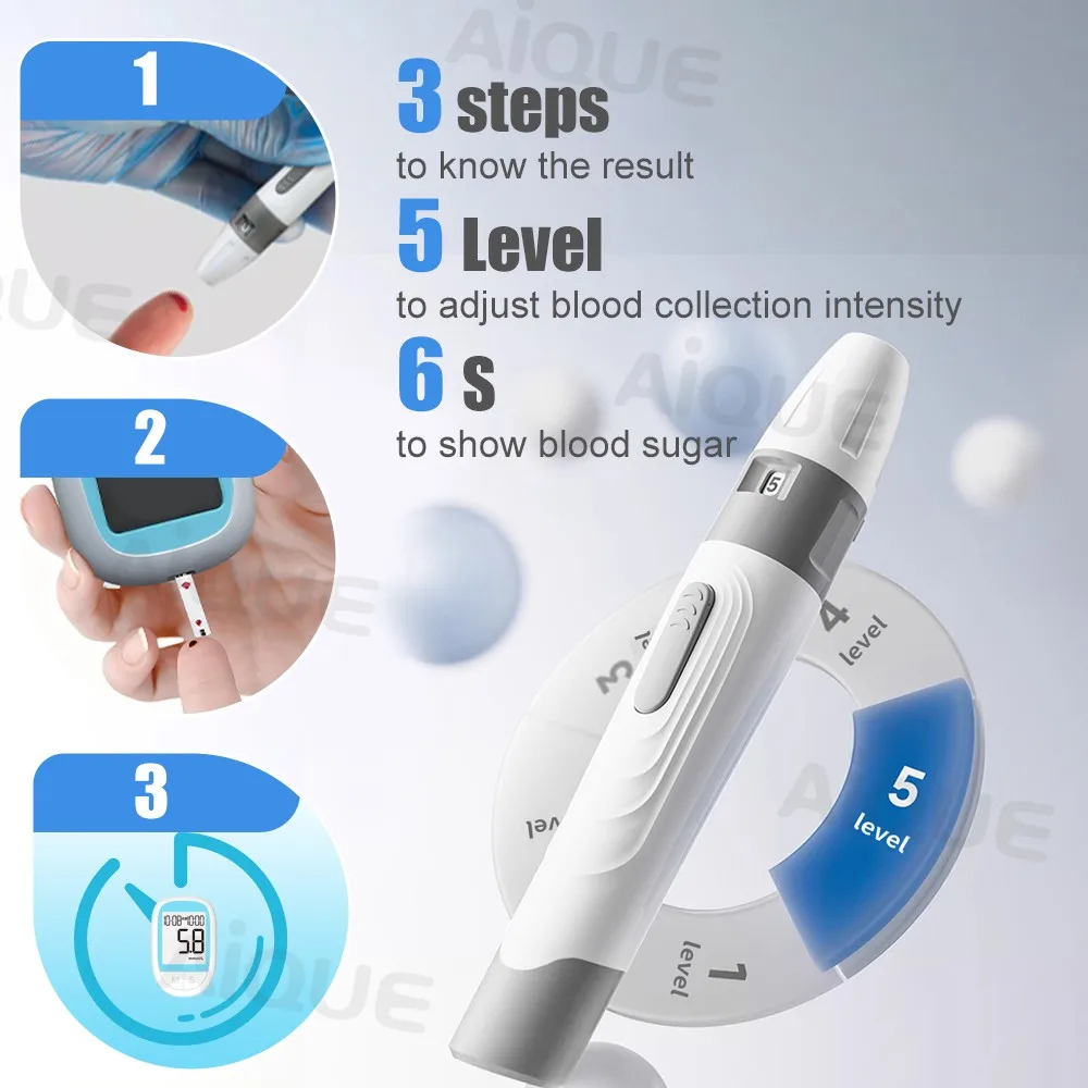 AiQUE Blutzuckermessgerät GDH Glucometer 50/10 Streifen Kit Komplettset Glukoseteststreifen Medizinischer Diabetes 6S Holen Sie sich die Ergebnisse schnell – Detail 5