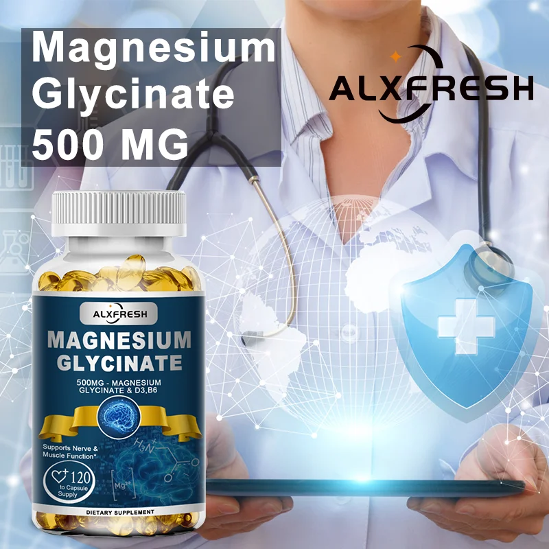 Magnesium Glycinate Capsules 500mg with Zinc,Vitamin D3 B6,  Non-GMO, Nerve, Muscle, Bone Health Support Nutrition Supplement