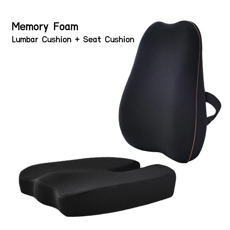 Office Memory Foam Seat Cushion Waist Back Pillow set Coccyx Hip Massage Orthopedic Pillow Pad Sets for Chair Support Car Seat