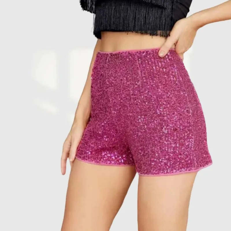 Fashion Multi-color Y2k Sequins Slim Hot Short Pants Mid Waist Sexy Straight Shorts Womens Clothing Streetwear New