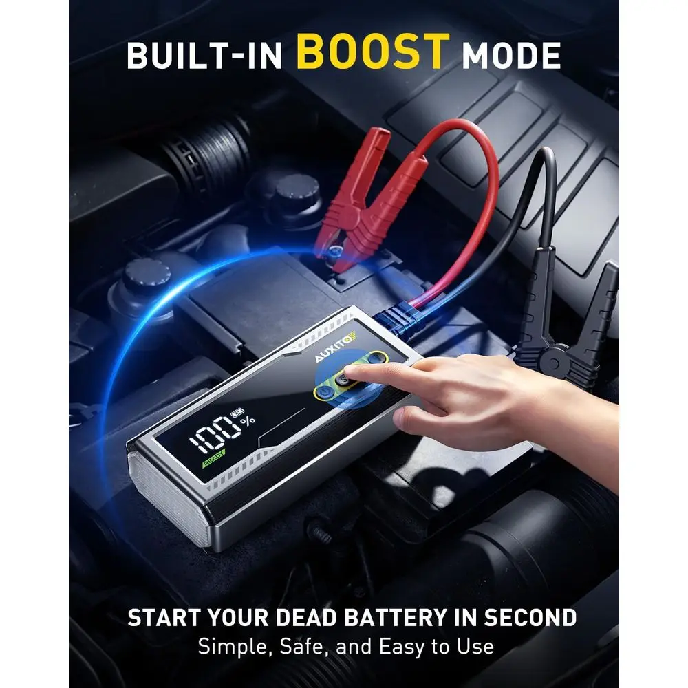 6000A Jump Starter, 12V Car Battery Jump Starter, Up to All Gas & 12L Diesel Engine with LED Display, Portable Jump Box with 3 M