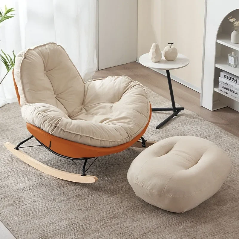 Modern Cream Style Single Eggshell Rocking Chair Casual Penguin Design Wood Lazy Sofa Swing for Living Room Bedroom