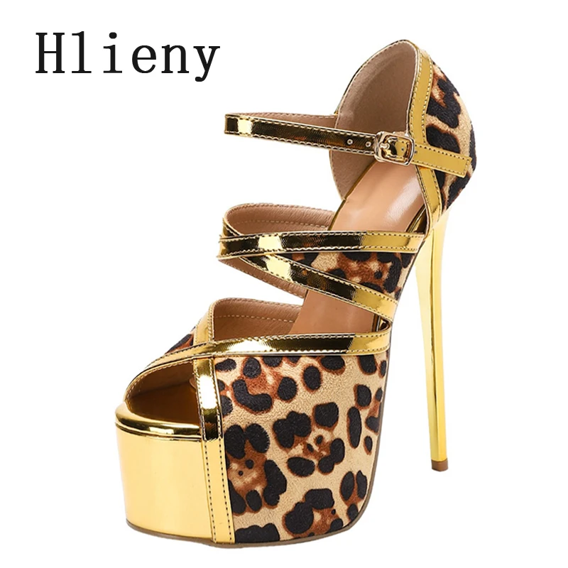 Hlieny New Fashion Leopard Print Buckle Strap Sandals Women Sexy Peep Toe Platform Extreme High Heels Summer Ladies Party Shoes