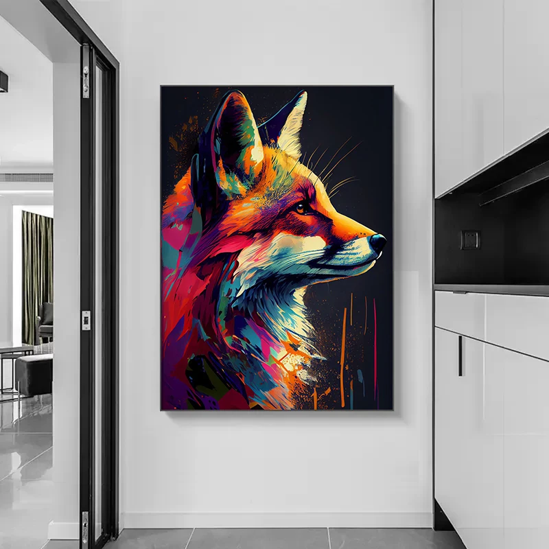 Pintura en lienzo de zorro rojo moderno, retrato de Animal salvaje, impresiones abstractas, imagen artística de pared para sala de estar, decoración del hogar, decoración de pared