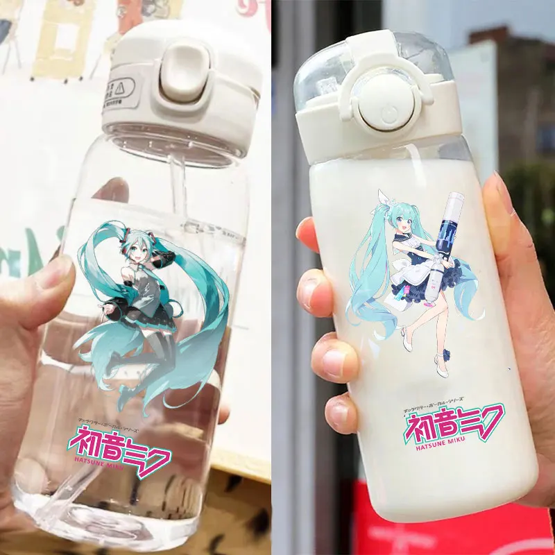 Hatsune Miku Straw Water Cup Portable Plastic 600/400ML Transparent Exquisite Girls Outdoor Large Capacity Sport Water Bottle