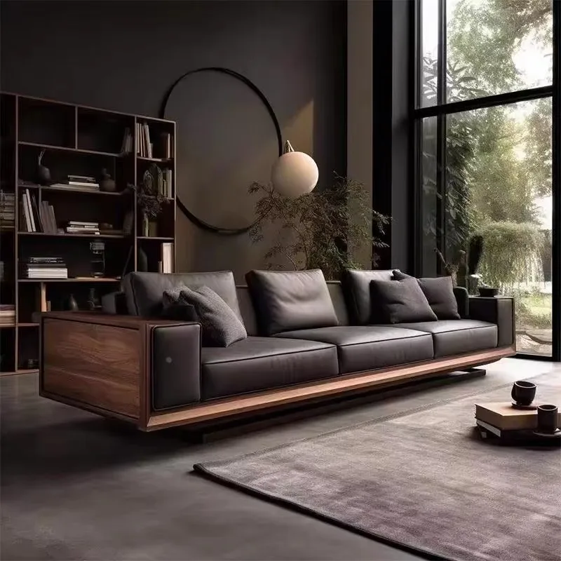 Back Support Black Sofas European Wood Armrest Designer Modern Floor Sofas Lazy Salon Luxury Couch Wohnzimmer Home Furniture