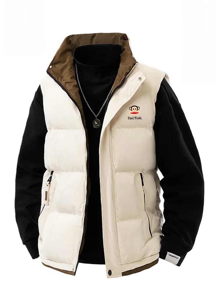 

PaulFrank Men's Casual Loose Cotton Vest Winter New Sle Workwear Jaet Stand Collar Thiened Polyester Fiber Zipper Closure