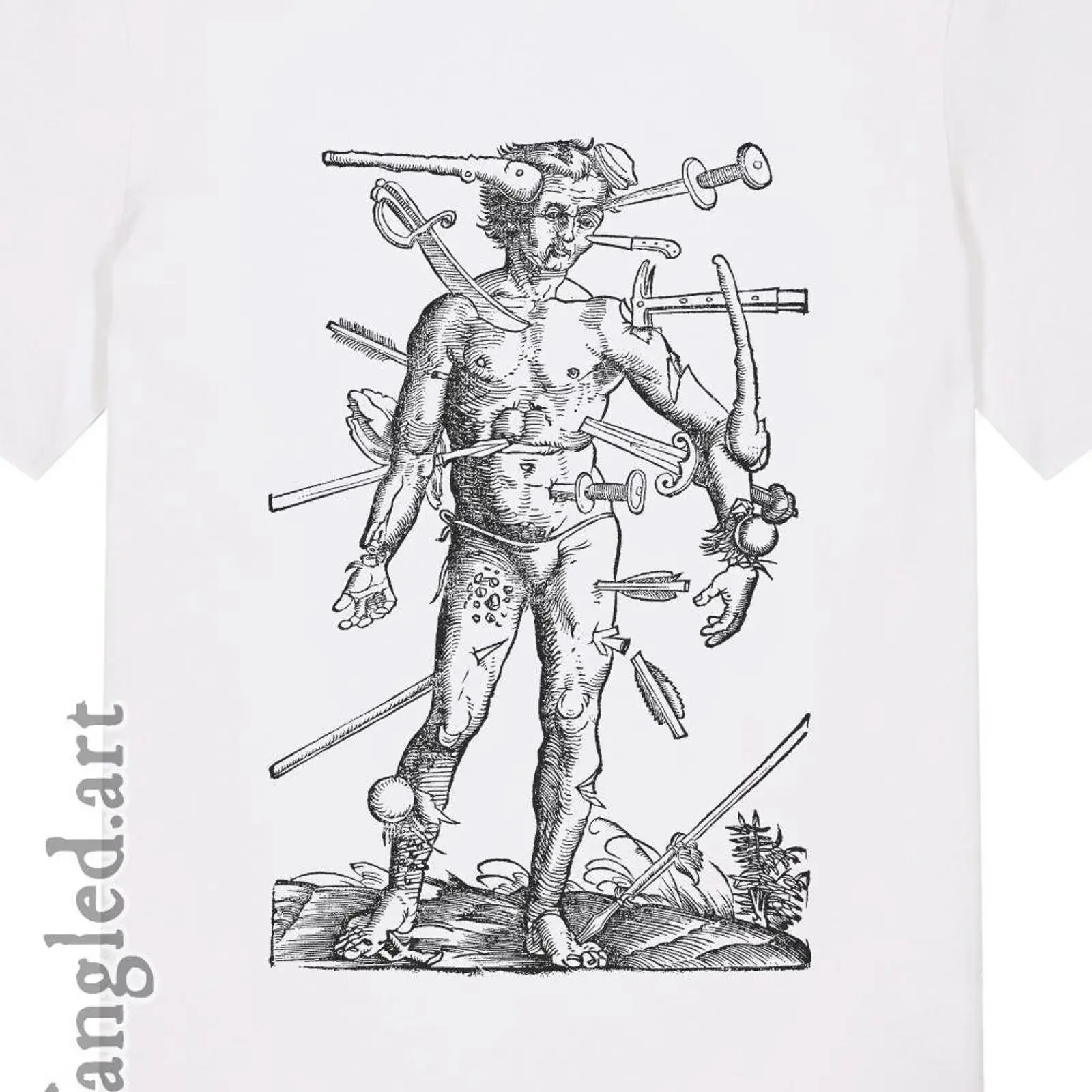 The Wound Man 1528 T Shirt Feldbuch Der Wundartzney Hans Von Gersdorff Vintage Art anatomy Clothing vintage Washed graphic