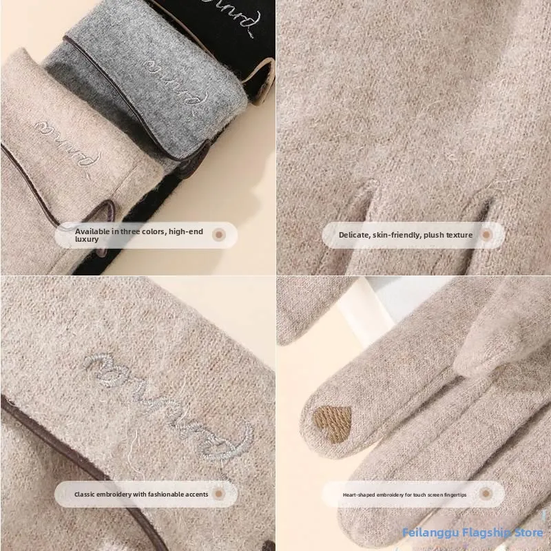 Thiened wollen handschoenen voor dames Winterfietsen Voertuig Winddicht Warm touchscreen Rijden met vingerhandschoenen