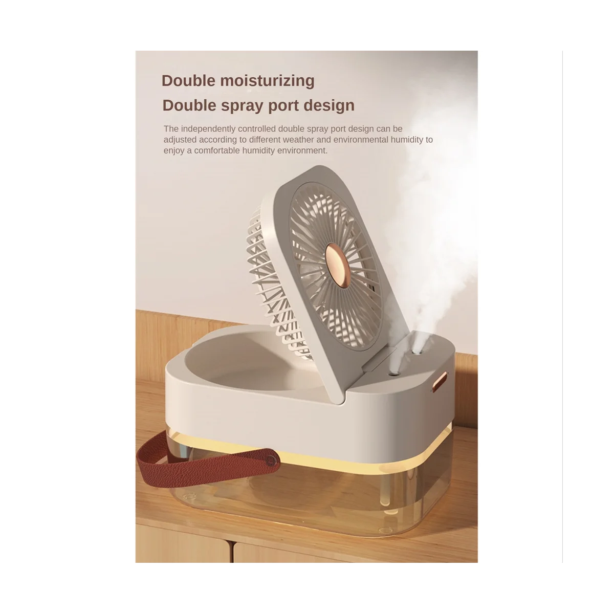 New Humidifier Mist Fan Portable Fan Air Cooler USB Fan Desktop Fan with Night Light Summer White-A59E