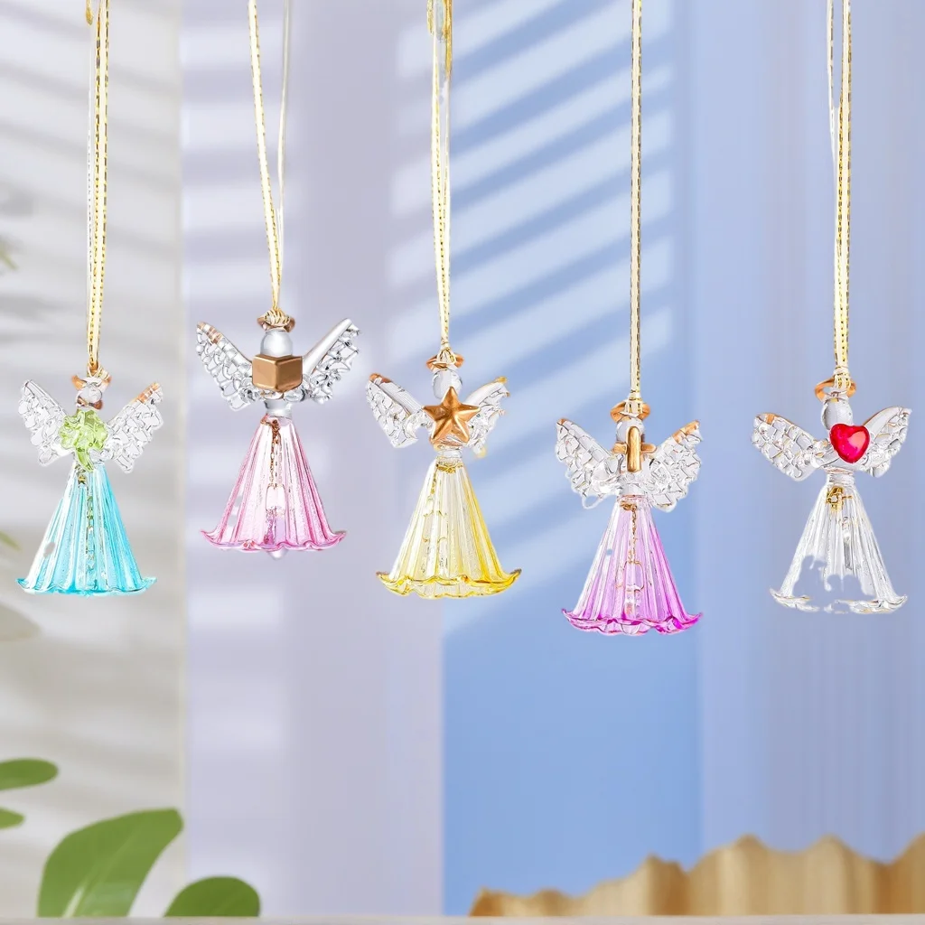 

5Pcs Crystal Angel Ornaments For Home Decor Colorful Glass Angel Figurines Decoration For Christmas Window Hanging Glass Angel