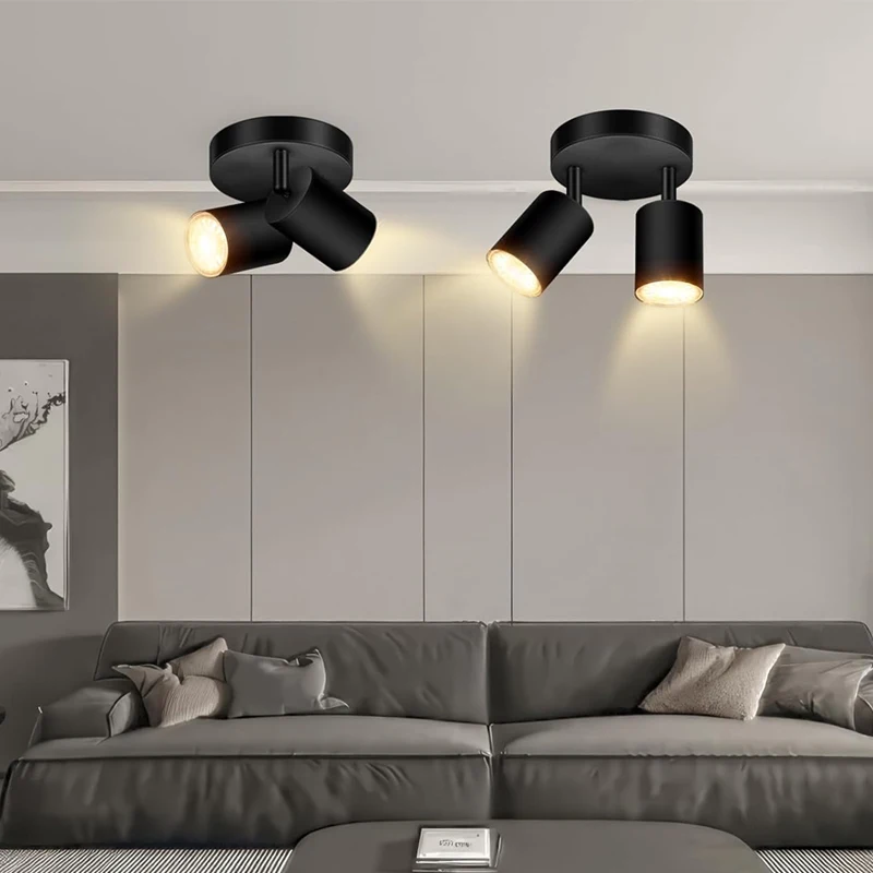 مصباح سقف LED حديث - 350 °   مصباح حائط مزدوج GU10 قابل للدوران، أسود (موفر للطاقة) للممر وغرفة المعيشة وغرفة النوم والمطبخ