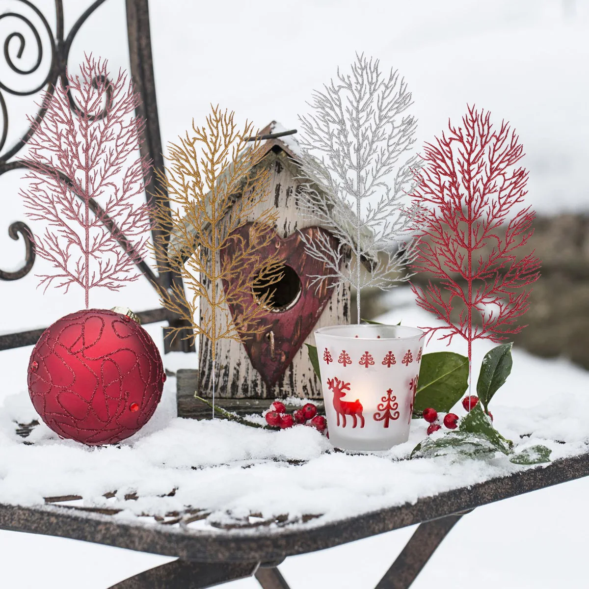 

12Pcs Christmas Decor Imitation Leaves Themed Design Indoor Outdoor Festive Party Table Decoration Christmas Ornament