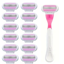 1 Handle + 18 Blade Women Safety Razor Blades Face/ Leg/ Armpit/ Bikini Beauty Hair Removal Shaving Compatible Venus Shaver