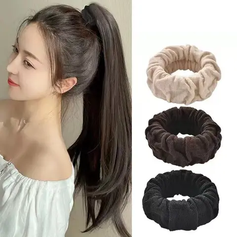 3종 세트 높은 롤빵 탄성 헤어링 – 두꺼운 헤어타이, 가을 겨울용 내구성 로프 고무 밴드