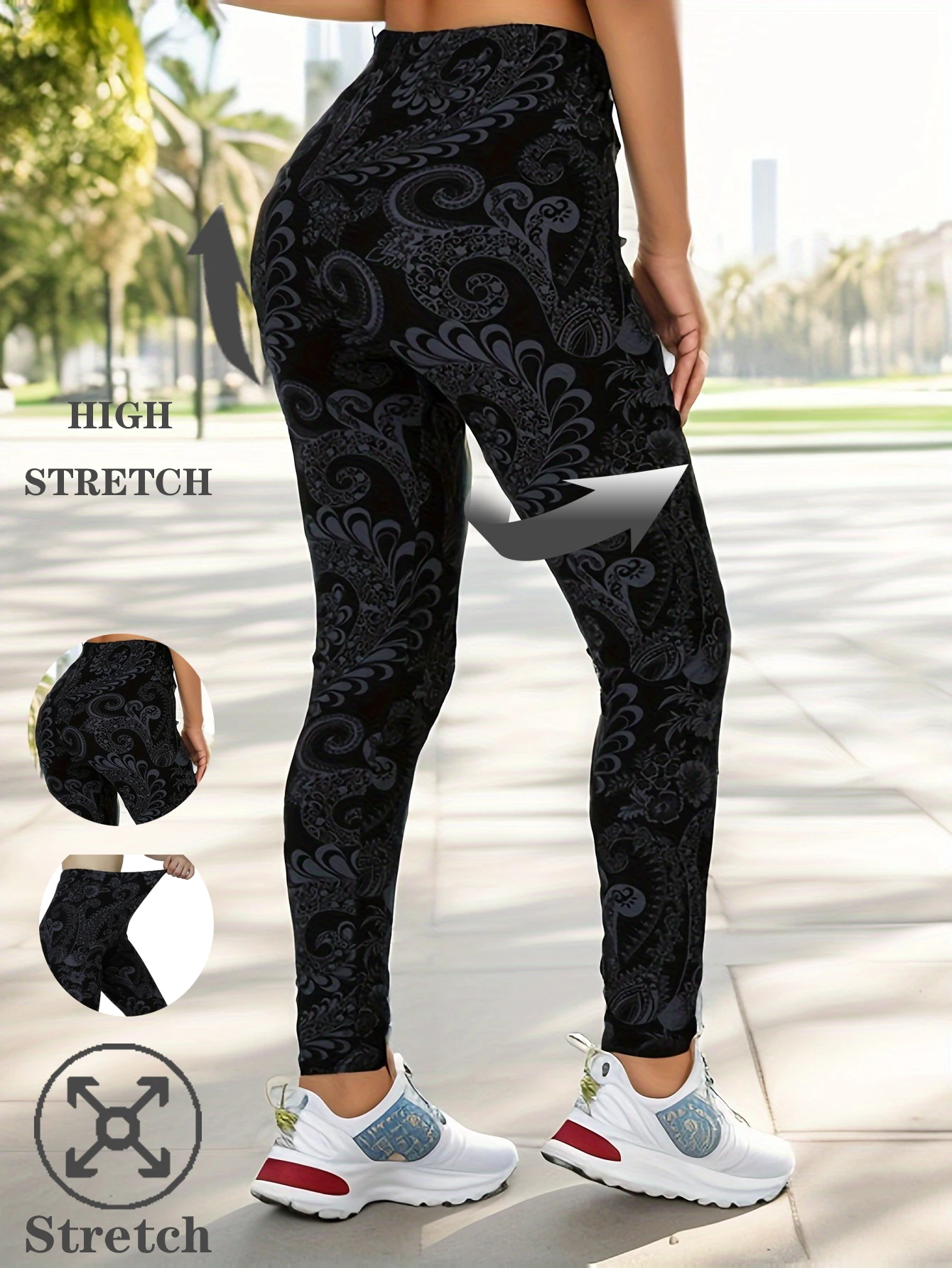 CUHAKCI Elastic Fashion Sexy Tight and Comfortable Women's Printed Leggings Fashion Retro Seamless Flower Pencil Pants