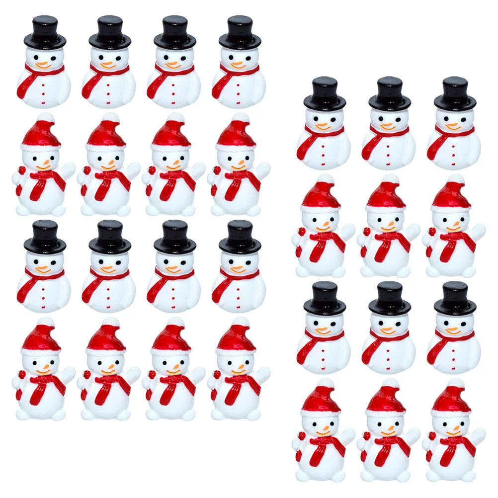 Ornamento de natal mini boneco de neve estátua micro paisagem ornamentos jogar casa brinquedos (chapéu preto + chapéu vermelho) 40 pçs resina de natal