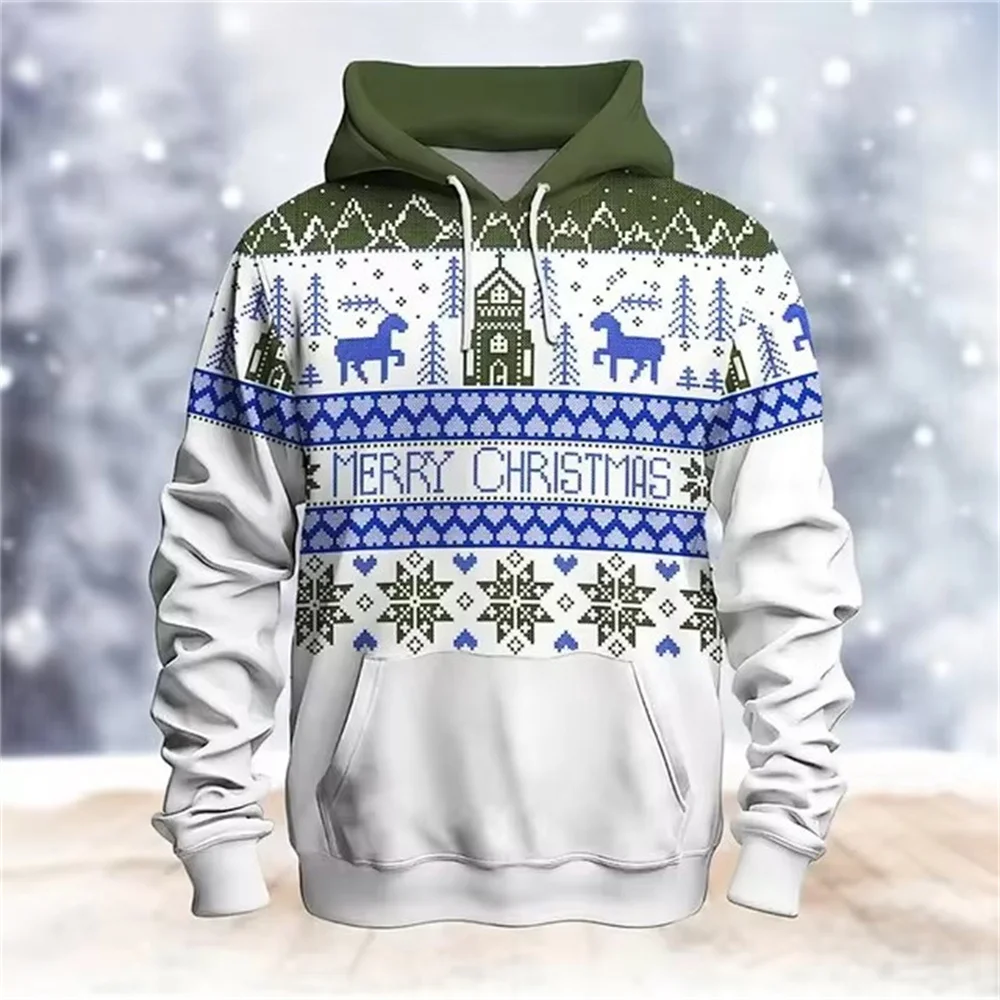 

Merry Christmas Elk 3D Digital Print Hoodie Harajuku Style Men's Women's Streetwear Casual Sweatshirt for Holiday Wear