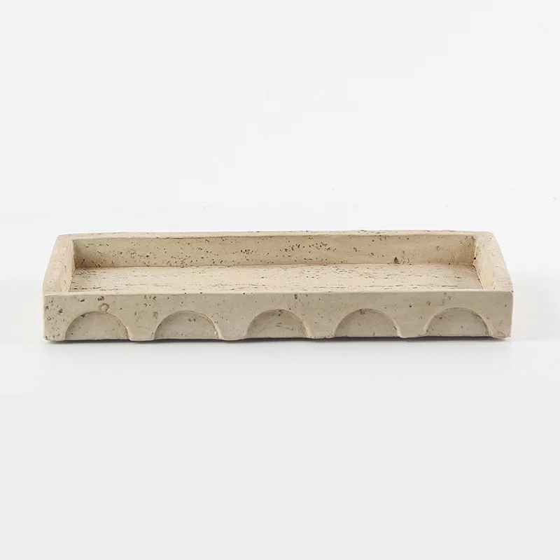 European medieval style imitation travertine tray ornament modern wabi sabi model room abstract art tea fruit plate ornament view 3