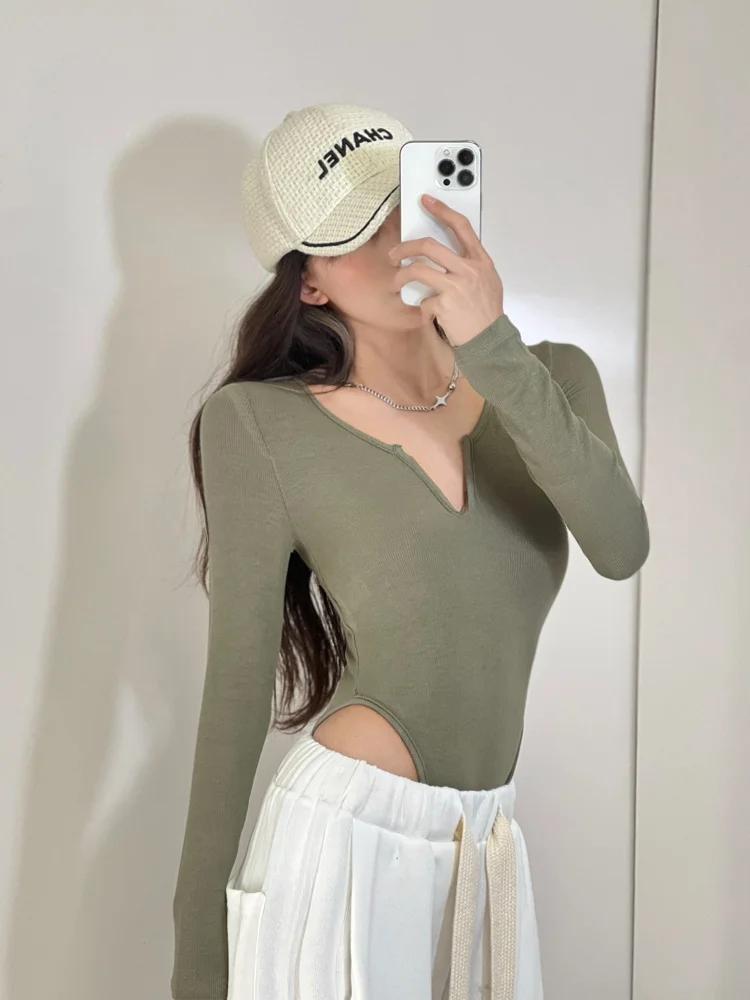 مثير V-Ne طويل Sve قطعة واحدة تي شيرت المرأة الرجعية حمالة ارتداءها k زر لون نقي الشارع Sle سليم صالح ارتداءها #2