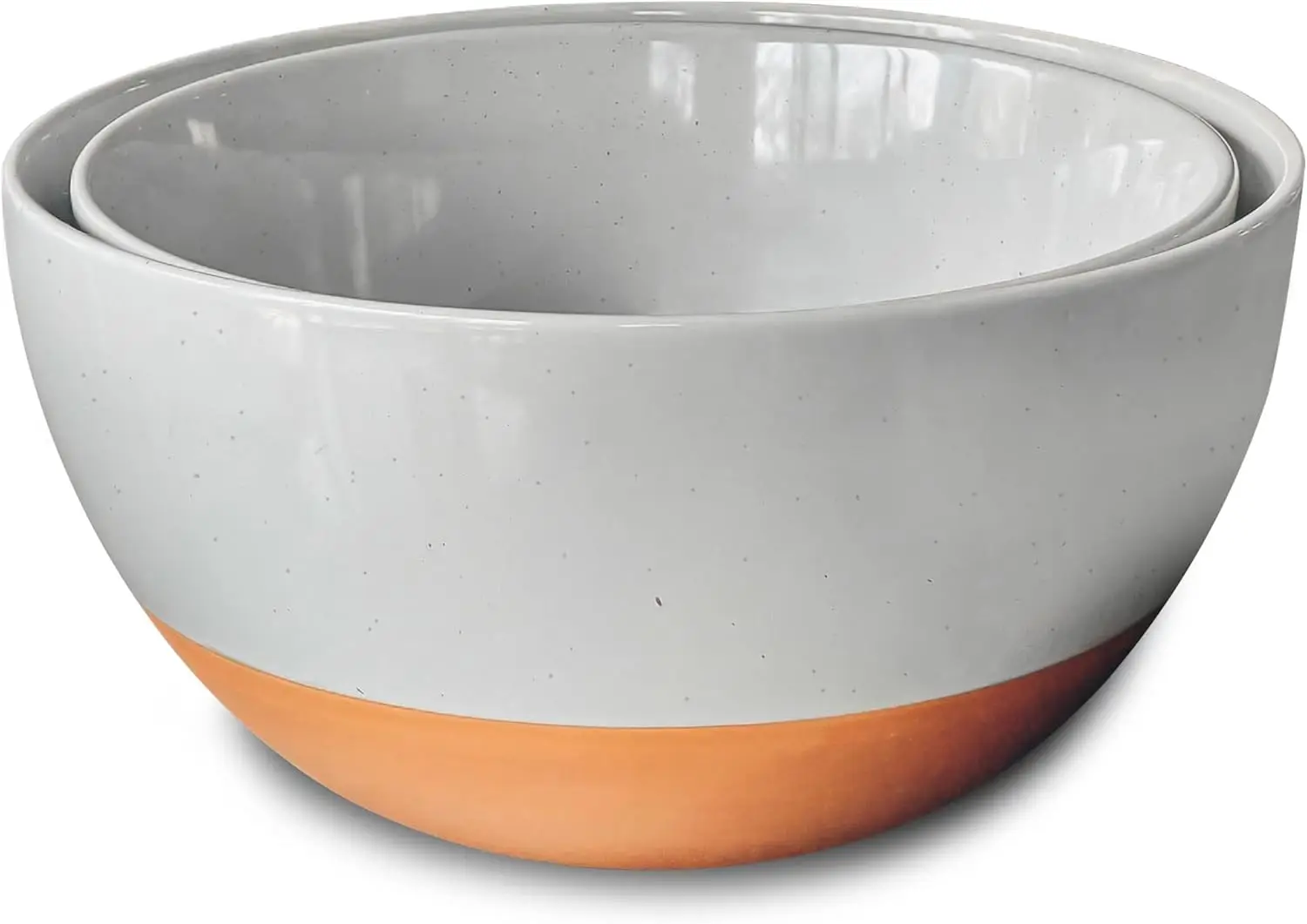 

Large Ceramic Mixing Bowls Set of 2 - Nesting, Microwave & Dishwasher Safe, 5.5 & 3.6 Qt Grey Stoneware