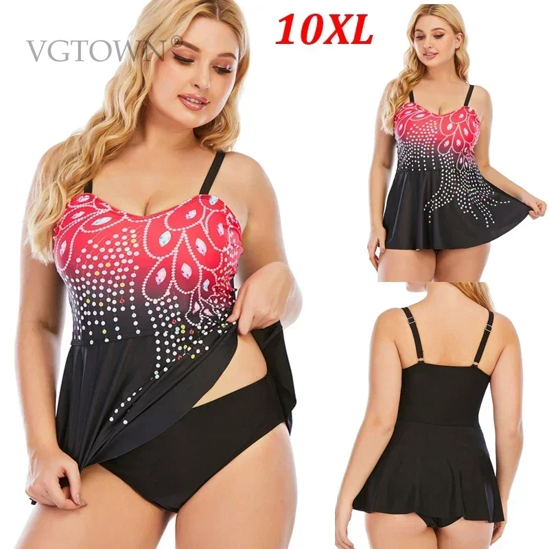 

Новый купальник размера плюс 8XL 10XL, женский купальник, сексуальный комплект танкини, костюмы из двух предметов, мягкий купальный костюм с принтом