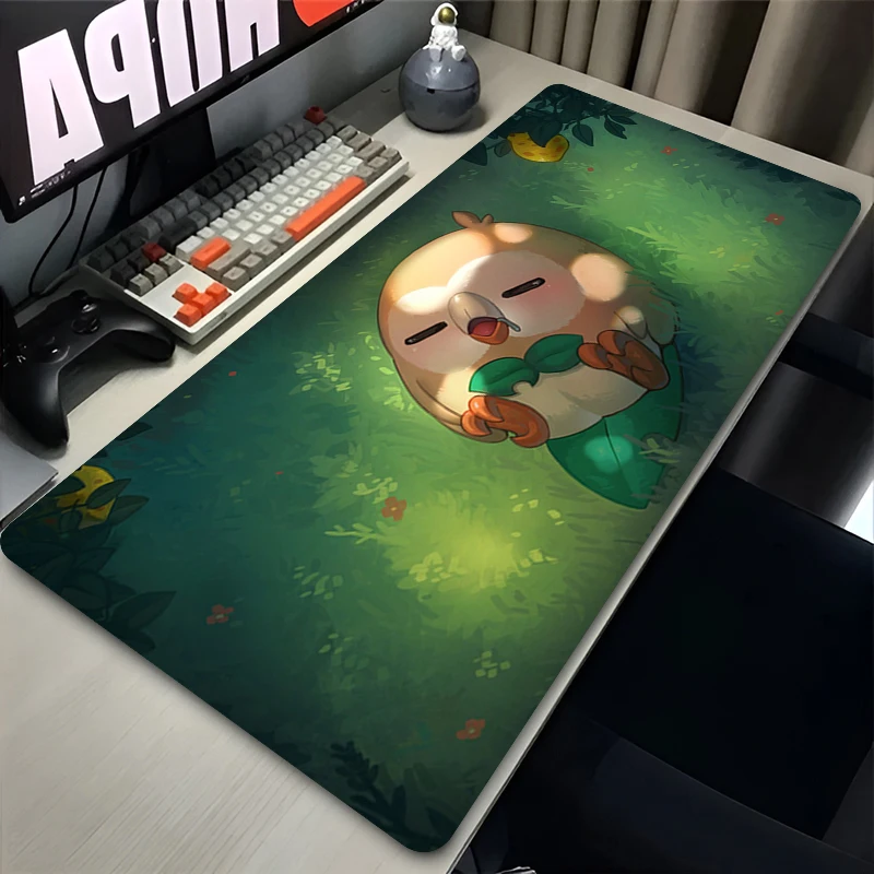 Mouse Pad Gamer Anime P-Pokemon Rowlet Desk Mat Laptop Office PC Cabinet Mousepad XXL Large Gaming Accessories Keyboard Carpet