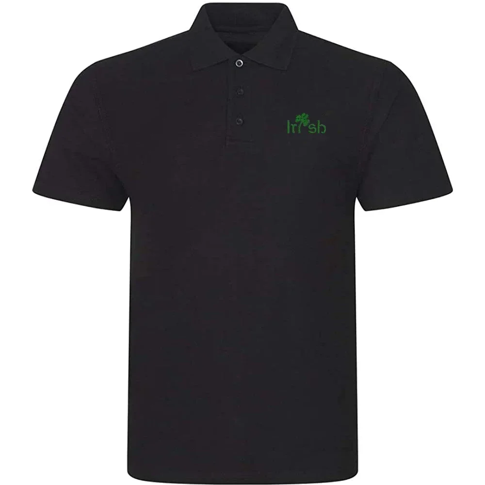 Lyprerazy Men's Casual Polo Shirt Irish Shamrock Embroidered Short Sleeve Golf Polo-Shirt