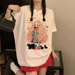 Summer Printing Short Sleeve Tops Ladies All-match O-neck Women's Clothing Comfortable Cartoon Pullovers Cotton Women's Clothing