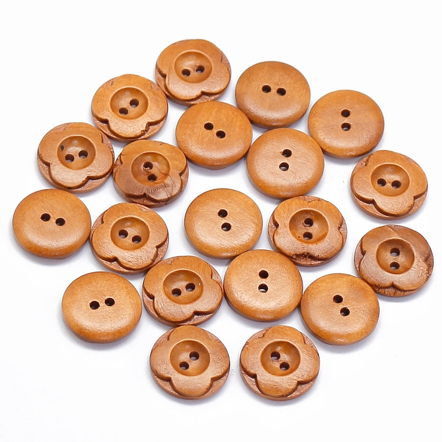 20 PCS 20mm Round Carved Vintage Flower Shape 2 Hole Wood Buttons For Handmade Scrapbooking  DIY Crafts Sewing Clothing Buttons