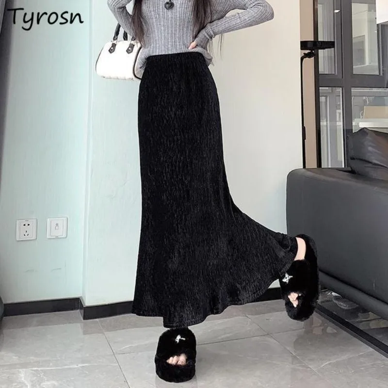 

Mermaid Long Black Skirts Women S-3XL High Waist Elegant Temper Ladies Minimalist Sweet Vintage French Streetwear Autumn Casual