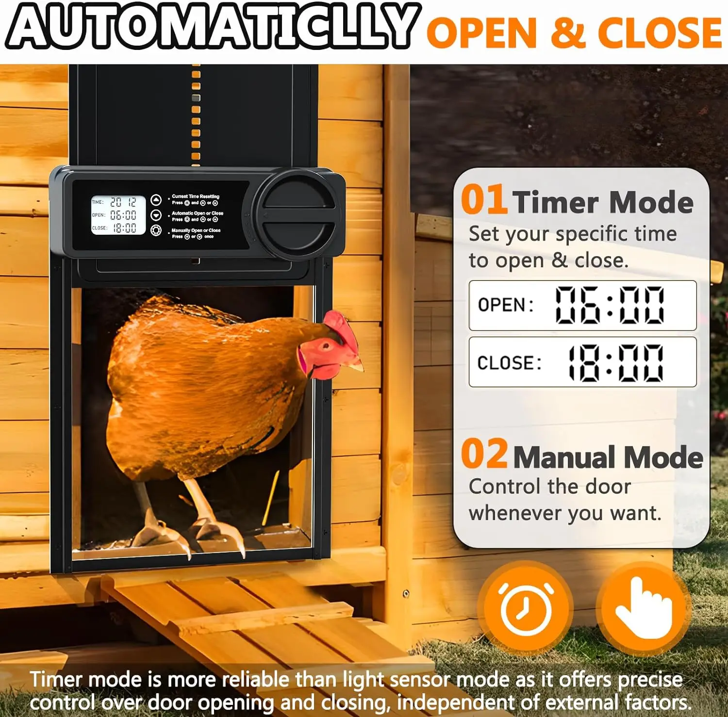 Aluminum automatic chicken coop door, equipped with a waterproof display timer and intelligent anti-pinch protection