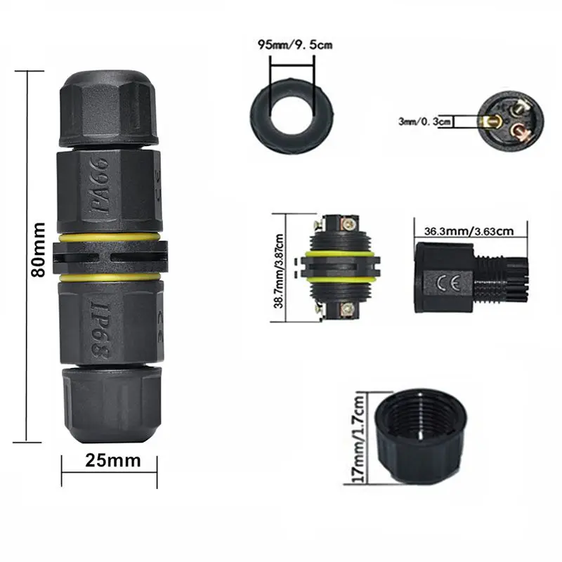 IP68 Waterproof Sealing M20 LED Straight Through Waterproof Connector 2/3/4/5 Core Wire To Wire Self-Locking Screw 5V-400V 24A