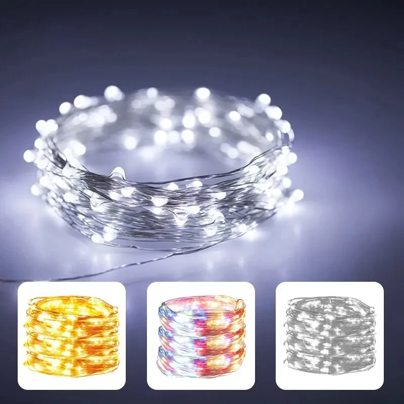 LED Silver Wire String Lights USB Holiday Fairy Lamp Copper Wire New Year Christmas Indoor Decoration With Remote Control