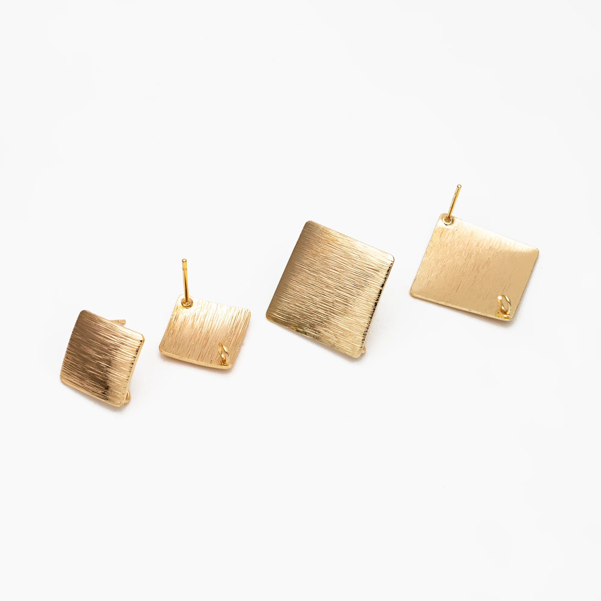 10pcs/Lot Brushed Ear Posts 13/ 19mm, Real Gold Plated Brass, Square Geometric Earring Studs, Ear Finding Supplies (GB-278)